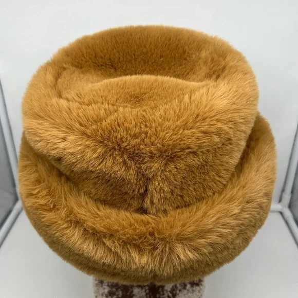 NEW ZARA Brown Faux Fur Oversized Bucket Hat sz S - Picture 4 of 6